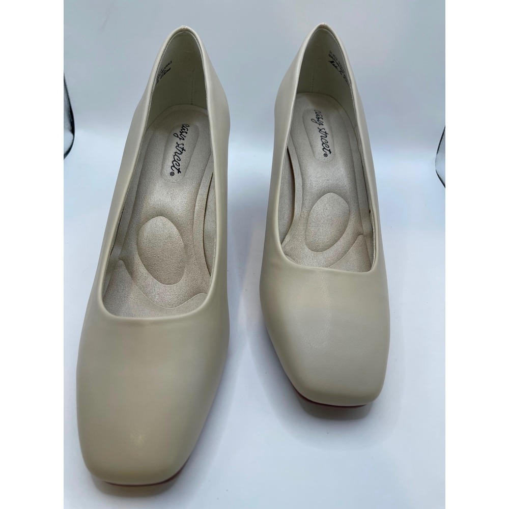 Easy Street Poet Bone Square Toe Pumps Womens 9 WW Block Heel Shoes